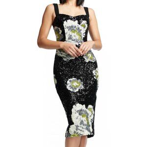 Dress the Population Nicole Black Sequin Floral Print Dress. Sz: S